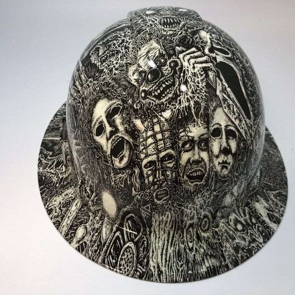 Full Brim Hard Hat Hydro Dipped Glow in the dark Horror