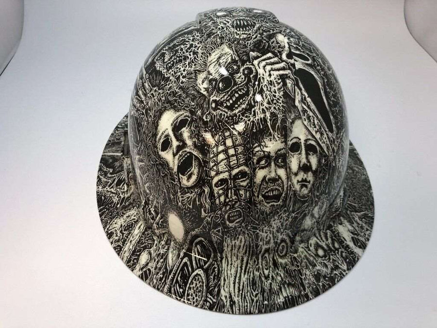 Full Brim Hard Hat Hydro Dipped Glow in the dark Horror