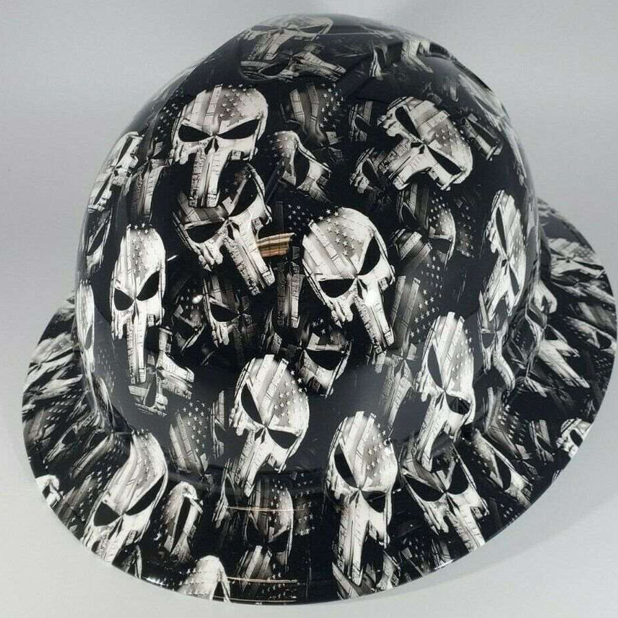 Full Brim Hard Hat Hydro Dipped PUNISHER SKULLS