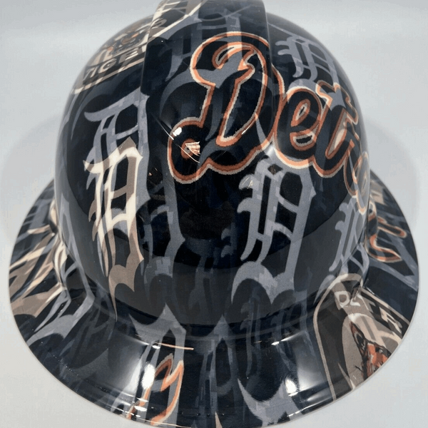 Full Brim Hard Hat Custom Hydro Dipped DETROIT TIGERS