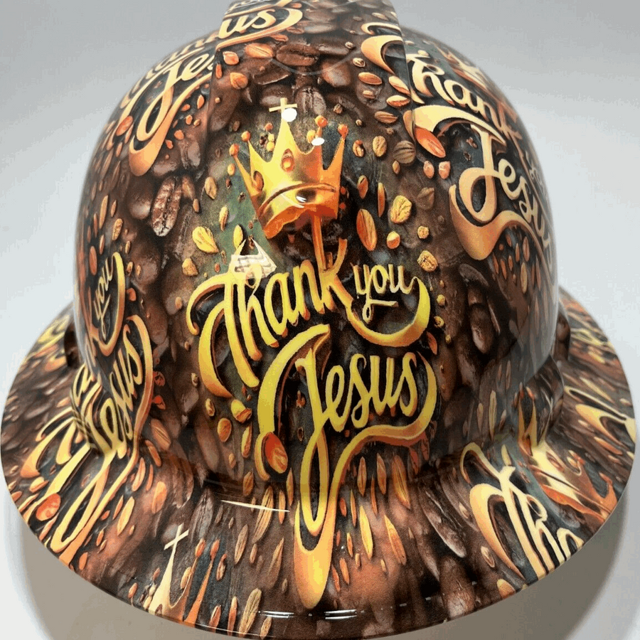 Full Brim Hard Hat Hydro Dipped THANK YOU JESUS