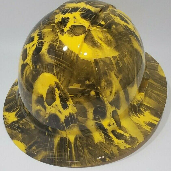 Full Brim Hard Hat Hydro Dipped YELLOW CANDY MELTING SKULLS.