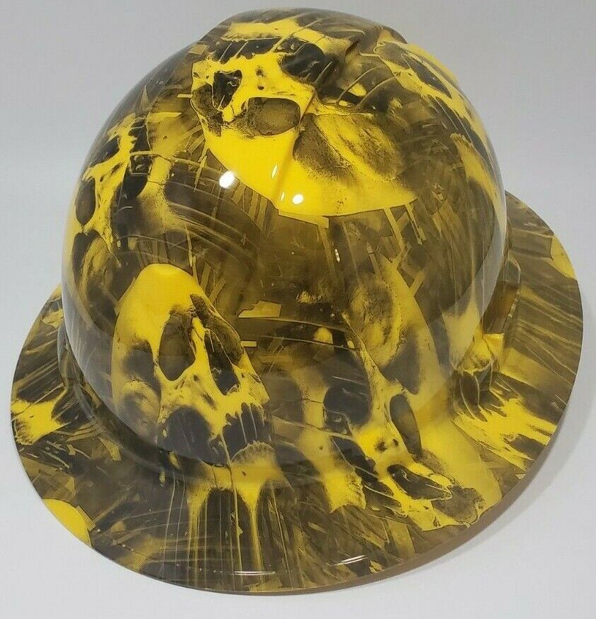 Full Brim Hard Hat Hydro Dipped YELLOW CANDY MELTING SKULLS.