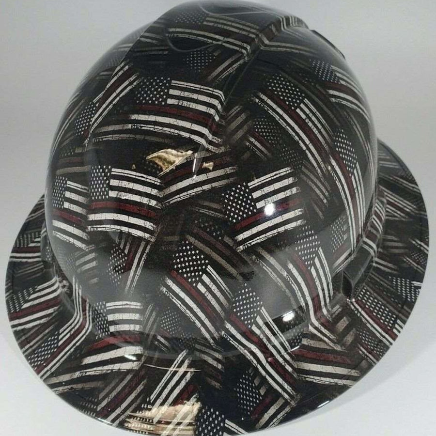 Full Brim Hard Hat Hydro Dipped RED LINE FLAGS
