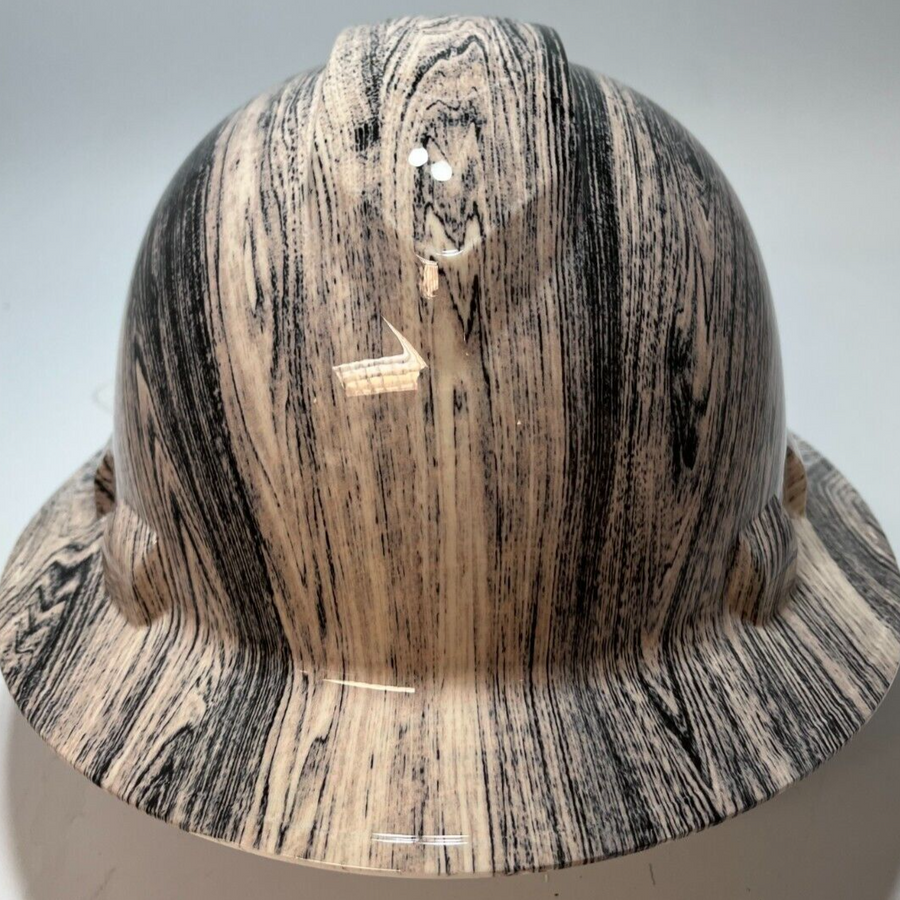 Full Brim Hard Hat Hydro Dipped WHITE WASHED WALNUT WOOD GRAIN