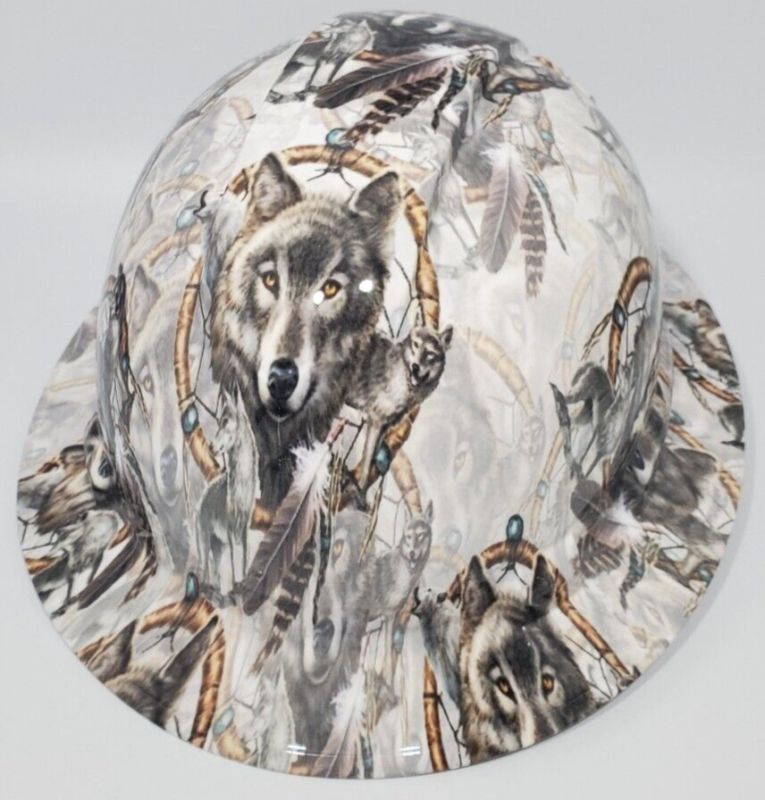 Full Brim Hard Hat Hydro Dipped Wolf Dream Catcher