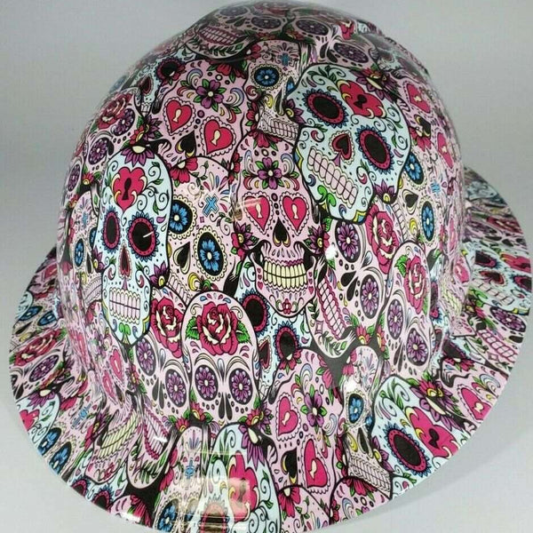 Full Brim Hard Hat Hydro Dipped PINK SUGAR SKULLS