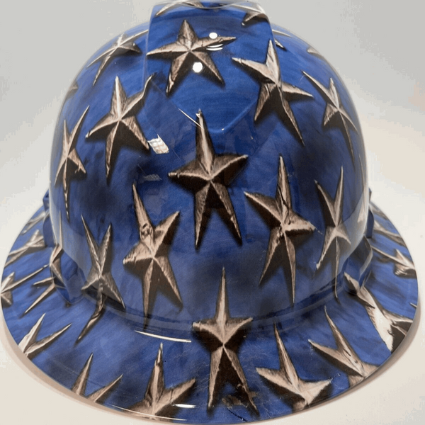 Full Brim Hard Hat Hydro Dipped BLUE PATRIOTIC STARS
