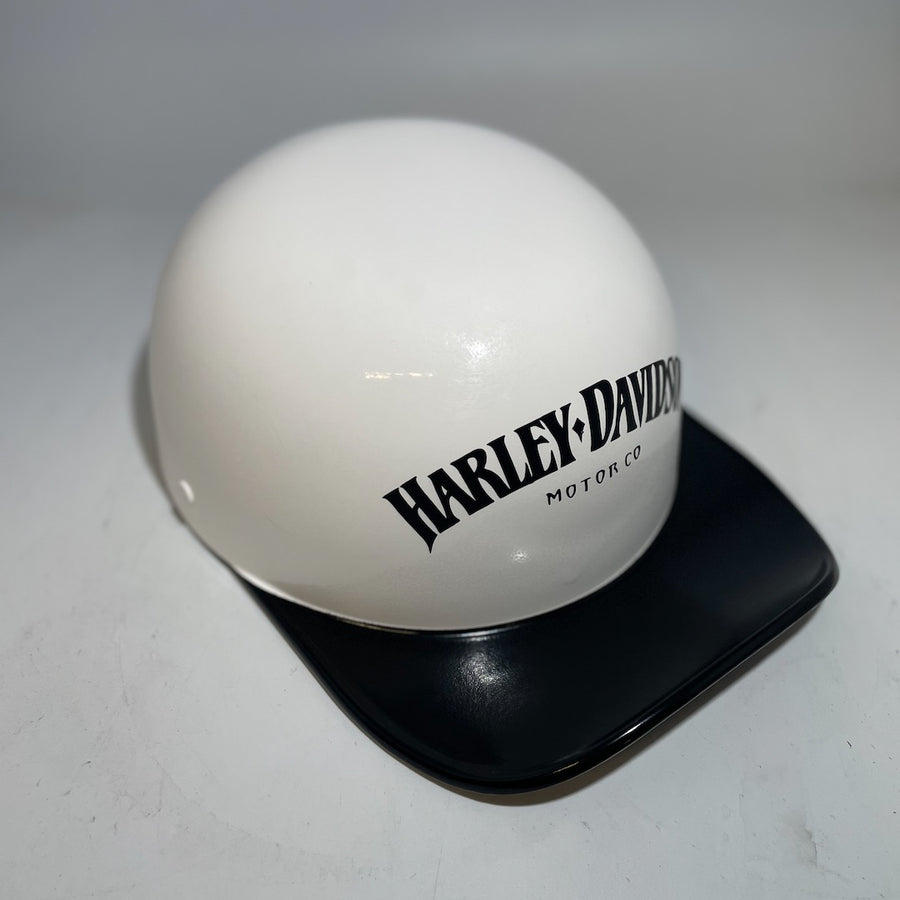 Baseball Cap Style Motorcycle Helmet Arctic White w/Black Bill Bar & Shield