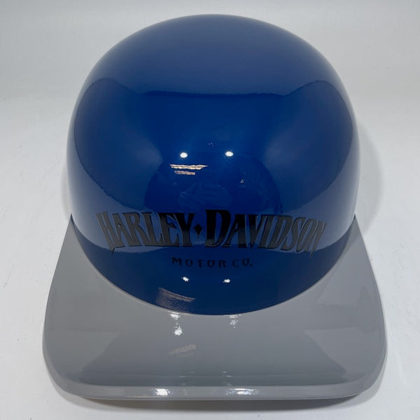 Baseball Cap Style Motorcycle Helmet Bright Billiard Blue Billiard Grey Bill Bar and Shield