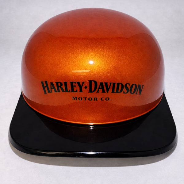 Baseball Cap Style Motorcycle Helmet Electric Orange w/ Black Bill Bar and Shield