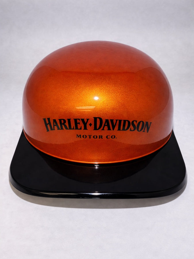 Baseball Cap Style Motorcycle Helmet Electric Orange w/ Black Bill Bar and Shield