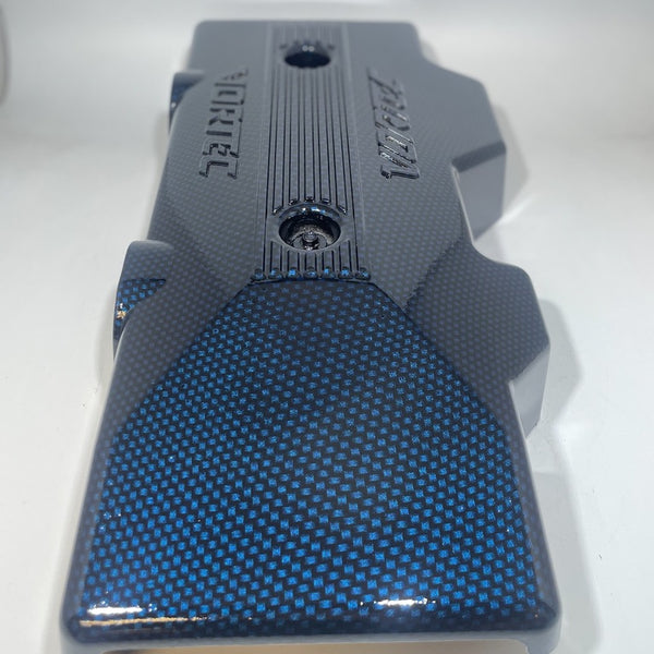 Custom Blue Green Carbon Fiber Hydro Dipped Engine Covers for Silverado, Tahoe & Cadillac