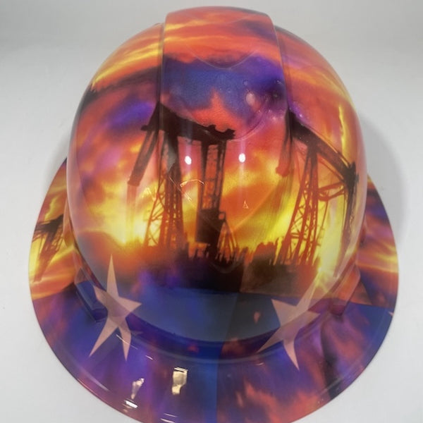 Full Brim Hard Hat Hydro Dipped Texas Flag Texas Sunset Oil Rigs