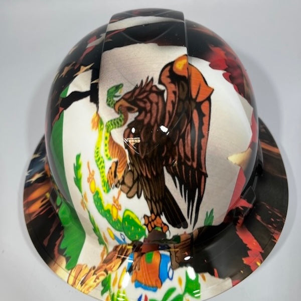 Full Brim Hard Hat Custom Hydro Dipped AMERICAN PRIDE MEXICAN ROOTS