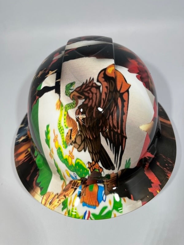 Full Brim Hard Hat Custom Hydro Dipped AMERICAN PRIDE MEXICAN ROOTS