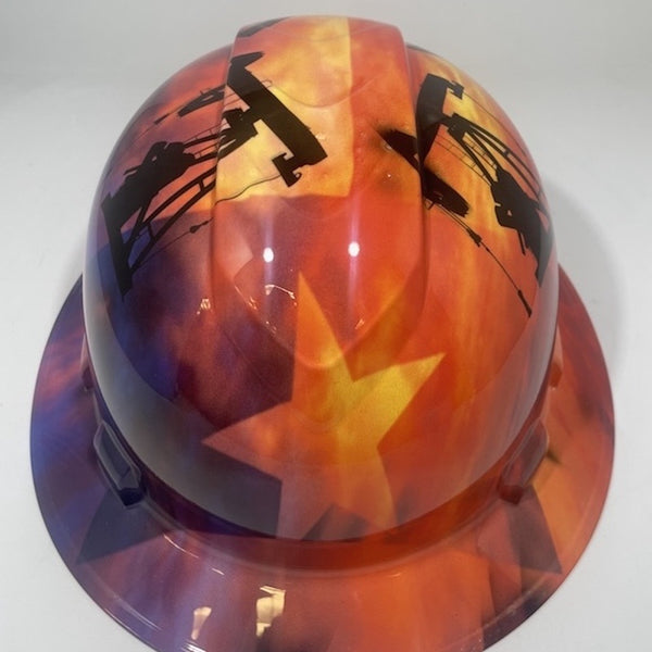 Full Brim Hard Hat Hydro Dipped Texas Flag Oil Rigs