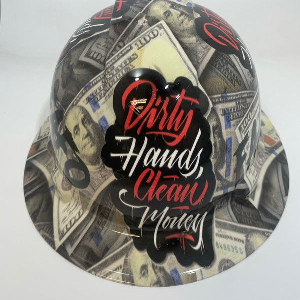 Full Brim Hard Hat Hydro Dipped FAFO DIRTY HANDS CLEAN MONEY