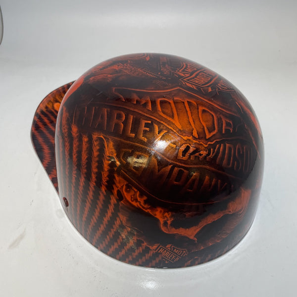 Baseball Cap Style Motorcycle Helmet Electric Orange Carbon Fiber Harley Davidson