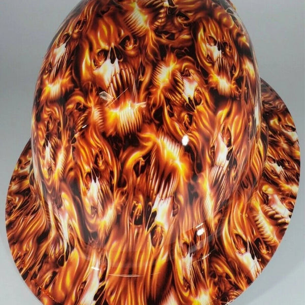 Full Brim Hard Hat Hydro Dipped BURNING SKULLS