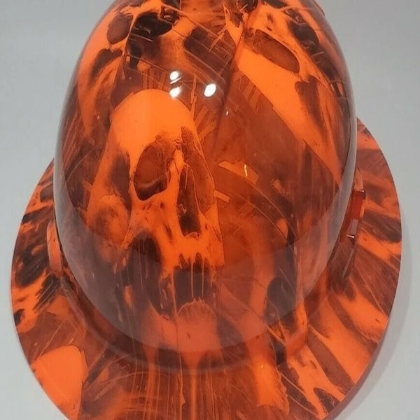 Full Brim Hard Hat Hydro Dipped CANDY ORANGE MELTING SKULLS