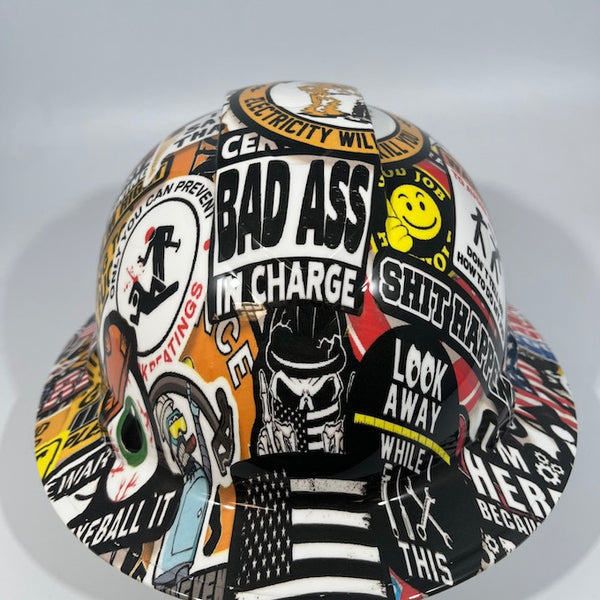Full Brim Hard Hat Hydro Dipped CONSTRUCTION STICKER BOMB