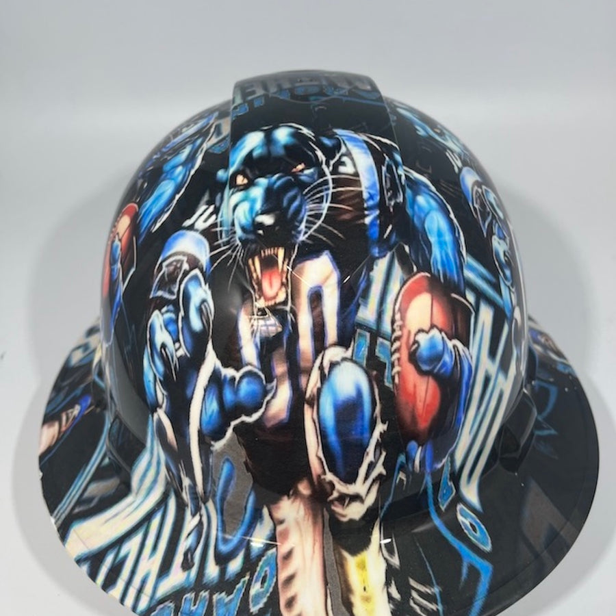 Full Brim Hard Hat Hydro Dipped CAROLINA PANTHERS