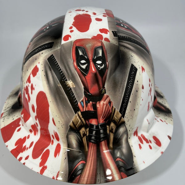 Full Brim Hard Hat Hydro Dipped DEAD POOL CARNAGE BLOOD SPLATTER