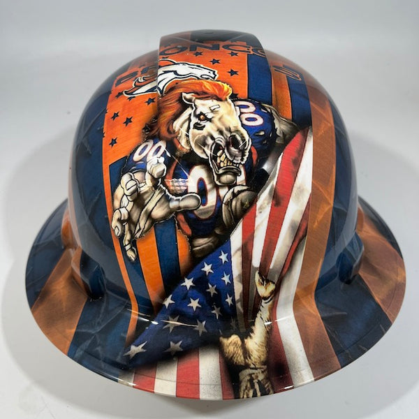 Full Brim Hard Hat Custom Hydro Dipped DENVER BRONCOS FLAG