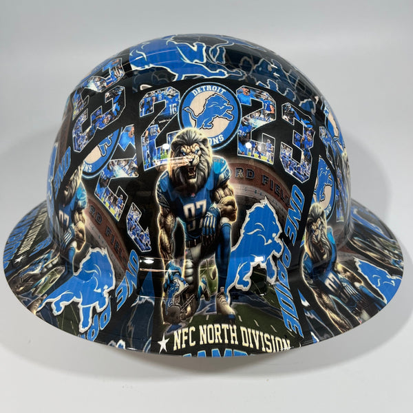Full Brim Hard Hat Custom Hydro Dipped DETROIT LIONS NFC NORTH CHAMPIONS