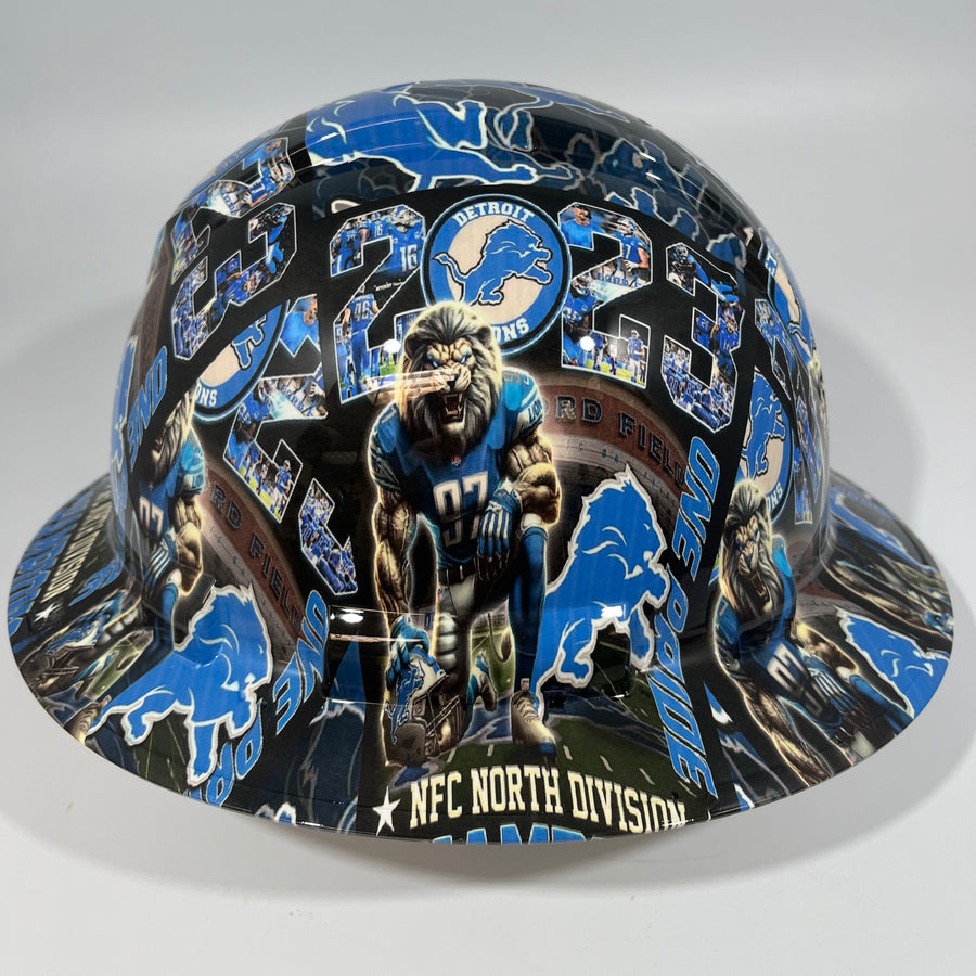 Full Brim Hard Hat Custom Hydro Dipped DETROIT LIONS NFC NORTH CHAMPIONS