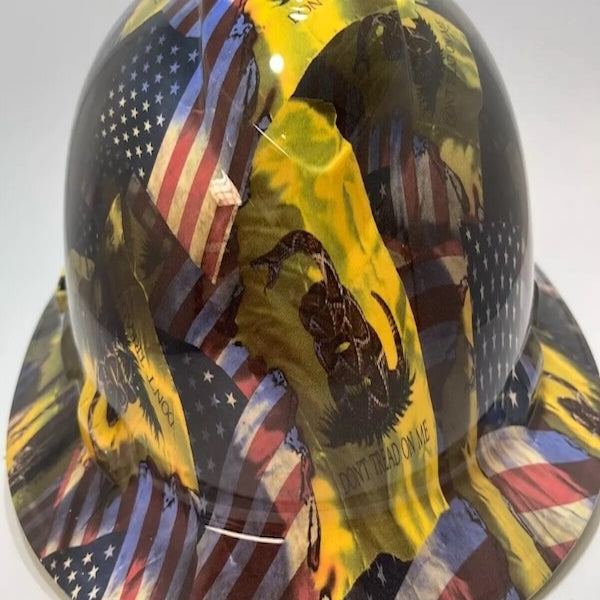 Full Brim Hard Hat Hydro Dipped DON'T TREAD ON ME GADSDEN USA FLAG