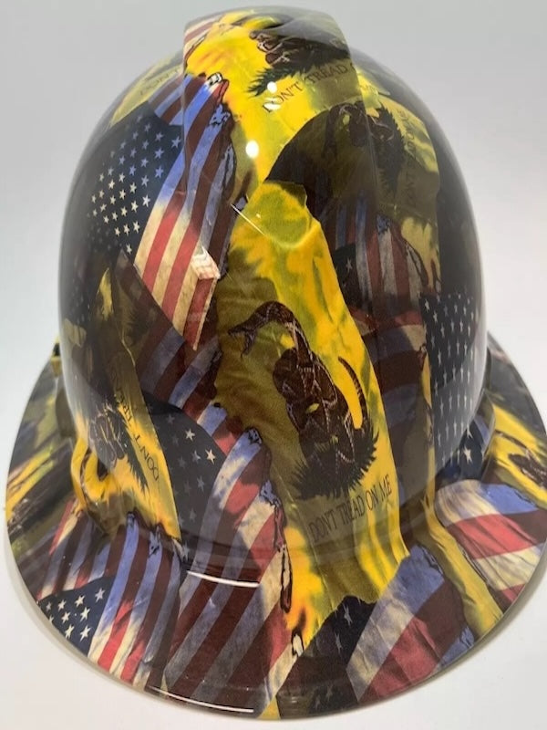 Full Brim Hard Hat Hydro Dipped DON'T TREAD ON ME GADSDEN USA FLAG