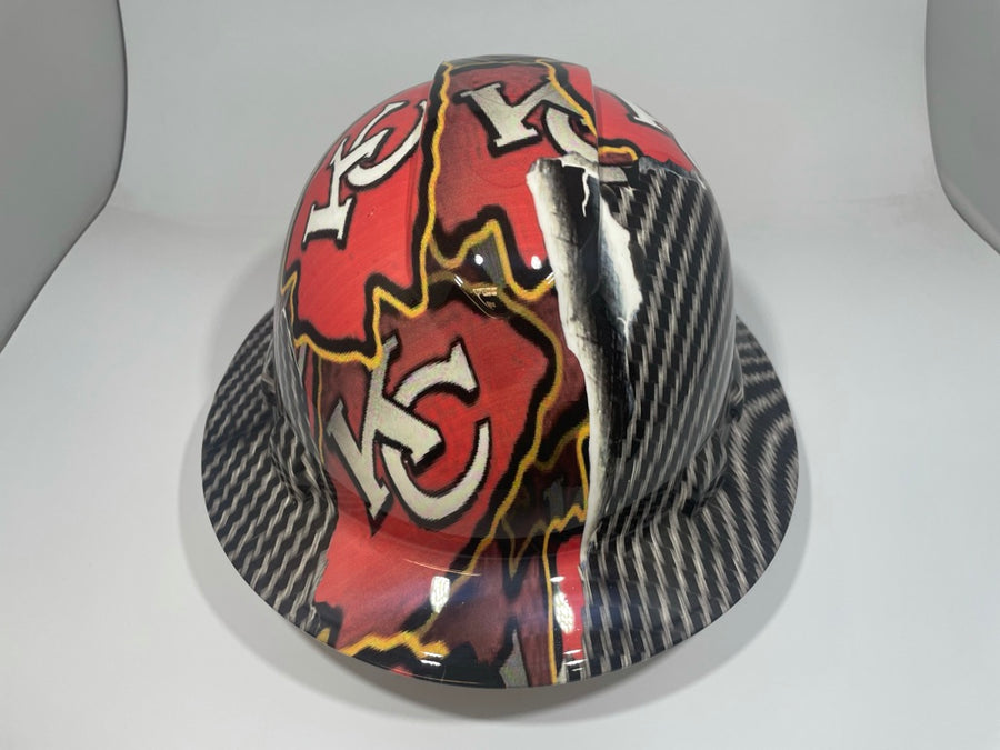 Full Brim Hard Hat Custom Hydro Dipped KANSAS CITY CHIEFS Carbon Fiber