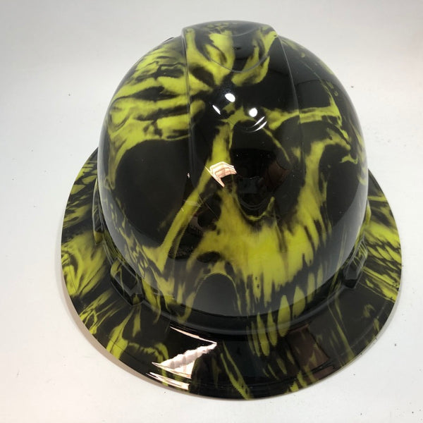 Full Brim Hard Hat Hydro Dipped Big Brain Skull Safety green