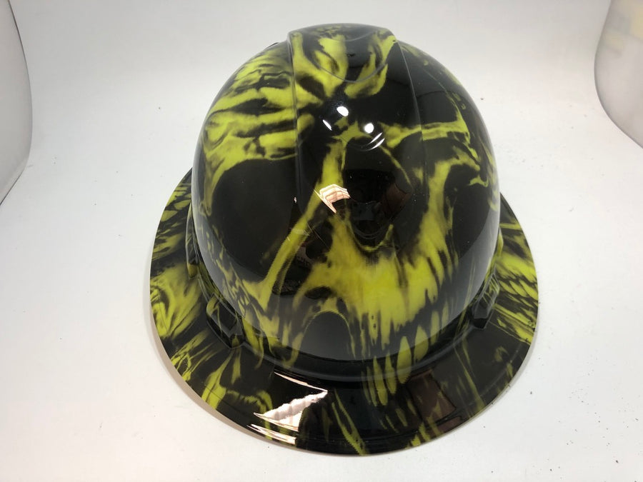 Full Brim Hard Hat Hydro Dipped Big Brain Skull Safety green