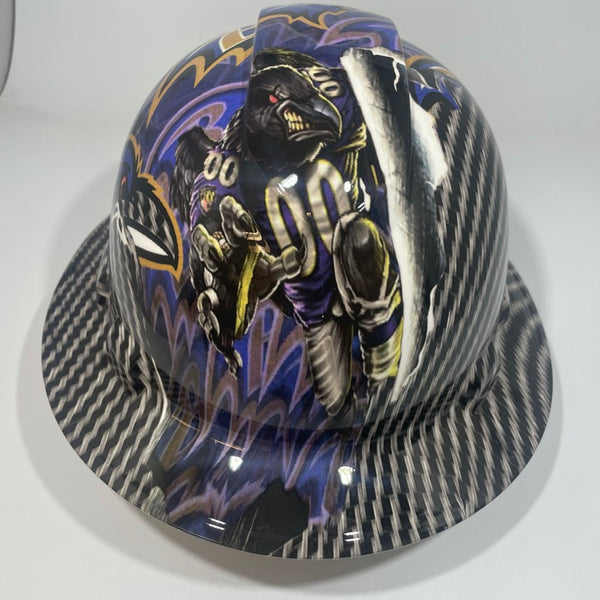Full Brim Hard Hat Custom Hydro Dipped Ravens Carbon FIber