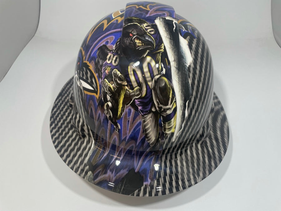 Full Brim Hard Hat Custom Hydro Dipped Ravens Carbon FIber