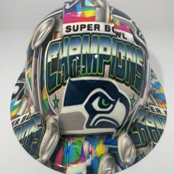 Full Brim Hard Hat Hydro Dipped Seahawks Super Bowl Champions