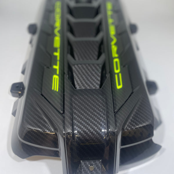 C8 CORVETTE LT2 ENGINE COVER Hydro Dipped Carbon Fiber Colored Lettering 2020-2026