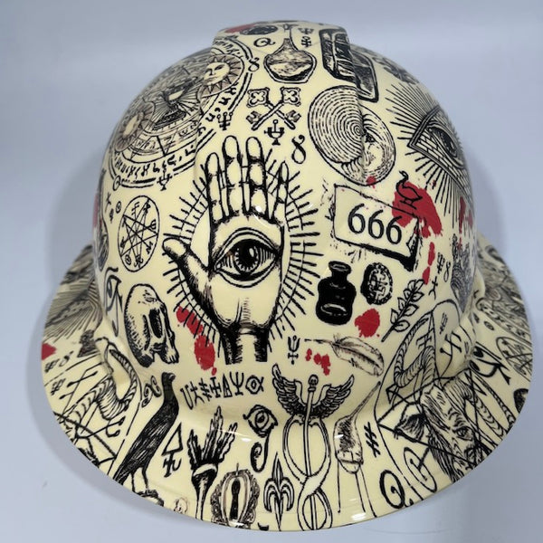 Full Brim Hard Hat Hydro Dipped FREE MASON ILLUMINATI