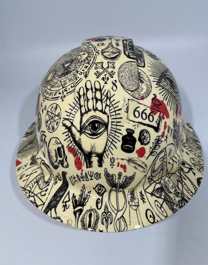 Full Brim Hard Hat Hydro Dipped FREE MASON ILLUMINATI