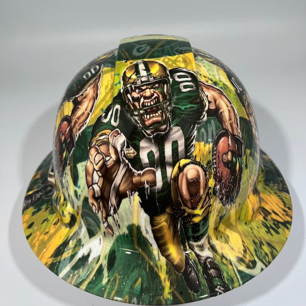 Full Brim Hard Hat Hydro Dipped Green Bay Packers Fat Head