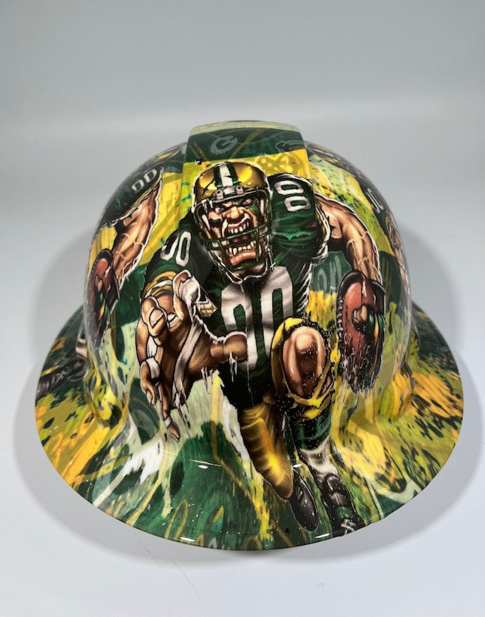 Full Brim Hard Hat Hydro Dipped Green Bay Packers Fat Head