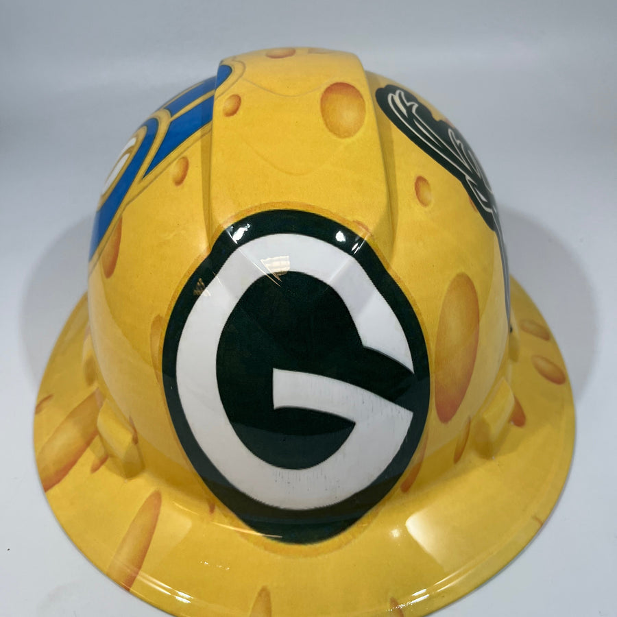 Full Brim Hard Hat Hydro Dipped GREEN BAY PACKERS CHEESE HEAD