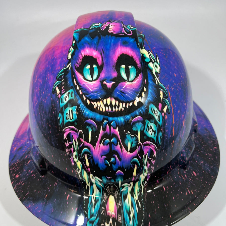 Full Brim Hard Hat Hydro Dipped WE'RE ALL MAD HERE