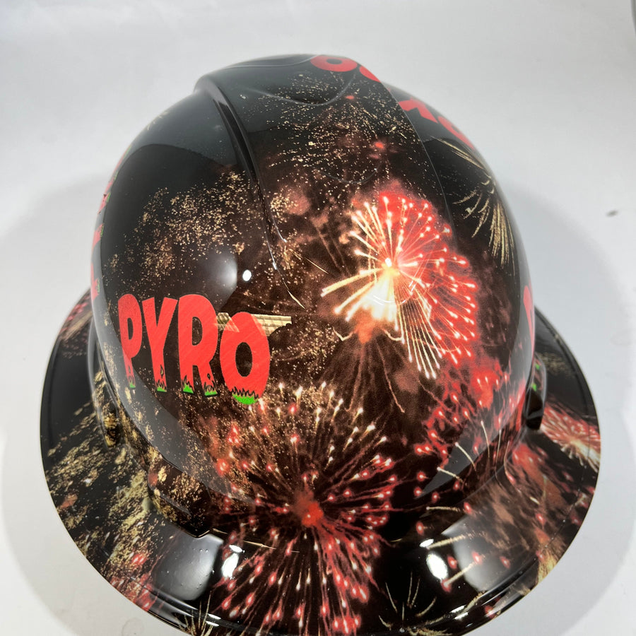Full Brim Hard Hat Hydro Dipped PYRO / FIREWORKS