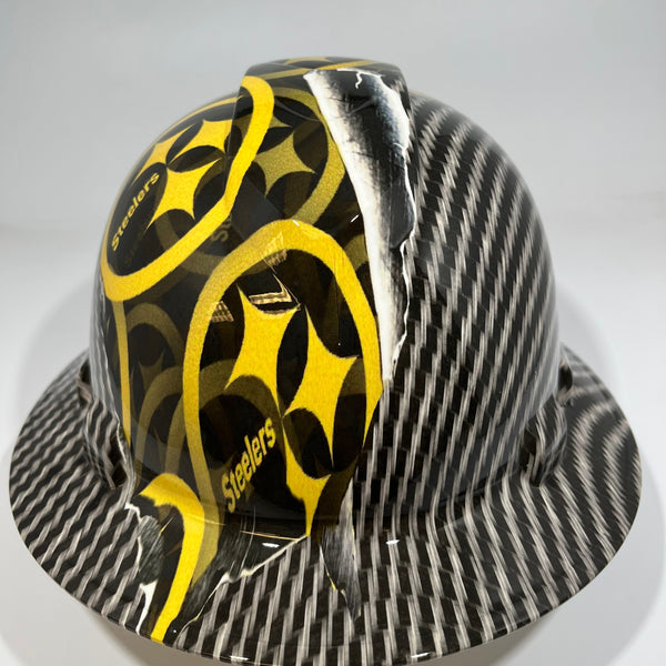 Full Brim Hard Hat Hydro Dipped PITTSBURG STEELERS RIP TEAR CARBON FIBER