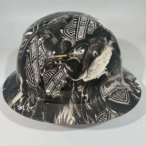 Full Brim Hard Hat Hydro Dipped SICK NEW BLACK & WHITE HARLEY DAVIDSON