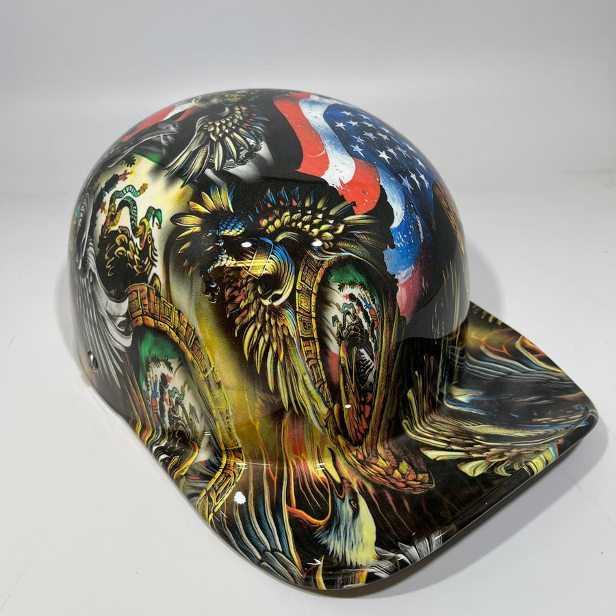 Baseball Cap Style Motorcycle Helmet MEXICAN ROOTS AMERICAN PRIDE